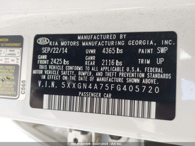 5XXGN4A75FG405720 KIA OPTIMA EX