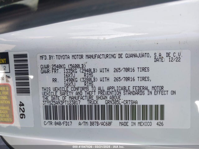 3TYSZ5AN3PT123017 Toyota Tacoma Trd Off Road