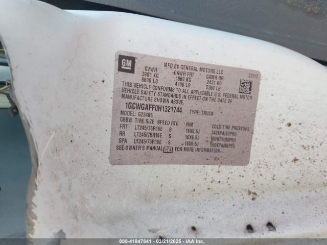 1GCWGAFF0H1321744 Chevrolet Express 2500 Work Van