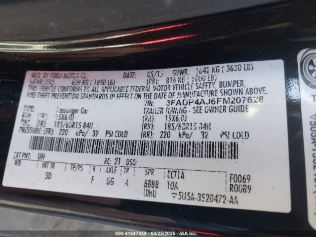 3FADP4AJ6FM207628 Ford FIESTA S