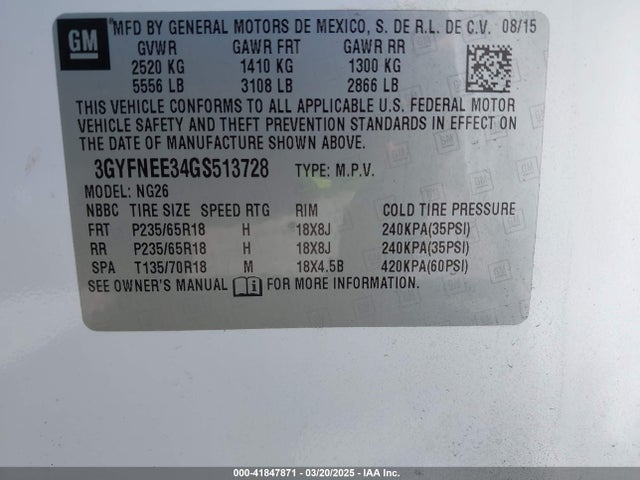 2016 CADILLAC SRX 3GYFNEE34GS513728 Photo 8
