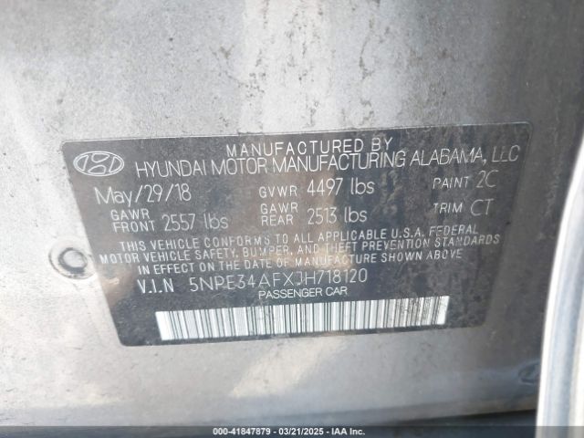 5NPE34AFXJH718120 Hyundai Sonata Sel+