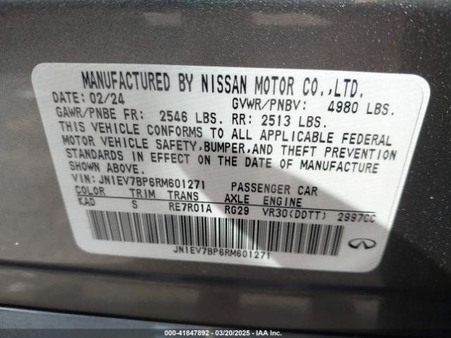 JN1EV7BP6RM601271 Infiniti Q50 LUXE