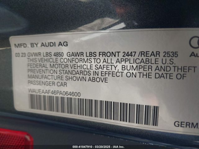 WAUEAAF46PA064600 Audi A4 Premium Plus 45 Tfsi S Line Quattro S Tronic