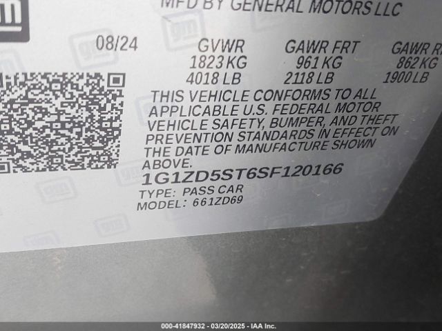 1G1ZD5ST6SF120166 Chevrolet Malibu Fwd 1lt