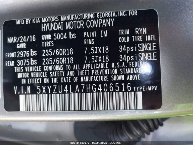 5XYZU4LA7HG406516 Hyundai Santa Fe Sport 2.0t