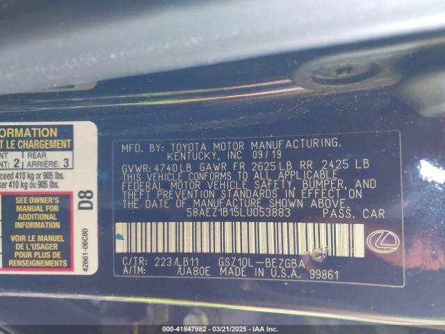 2020 LEXUS ES 350 58AEZ1B15LU053883 Photo 8
