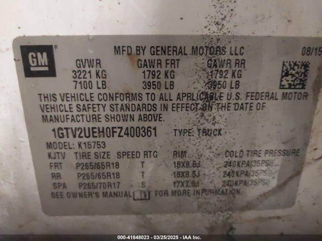 1GTV2UEH0FZ400361 GMC Sierra 1500 Sle