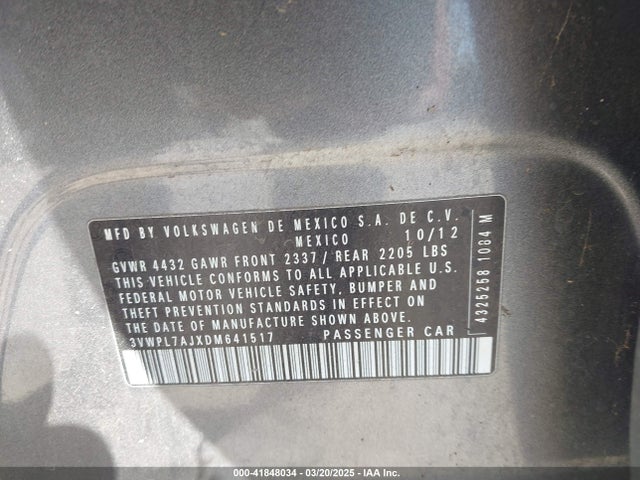 Продажа на аукционе авто 2013 Volkswagen Jetta Sportwagen 2.0l Tdi, vin: 3VWPL7AJXDM641517, номер лота: 41848034