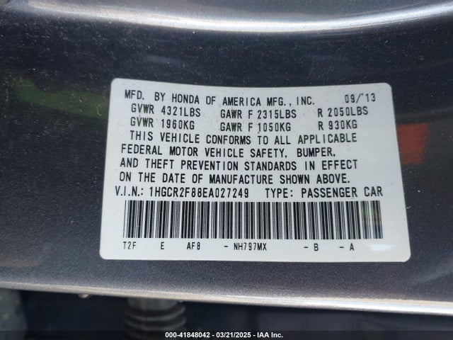 Honda Accord Ex-l 2014 1HGCR2F88EA027249 Image 9