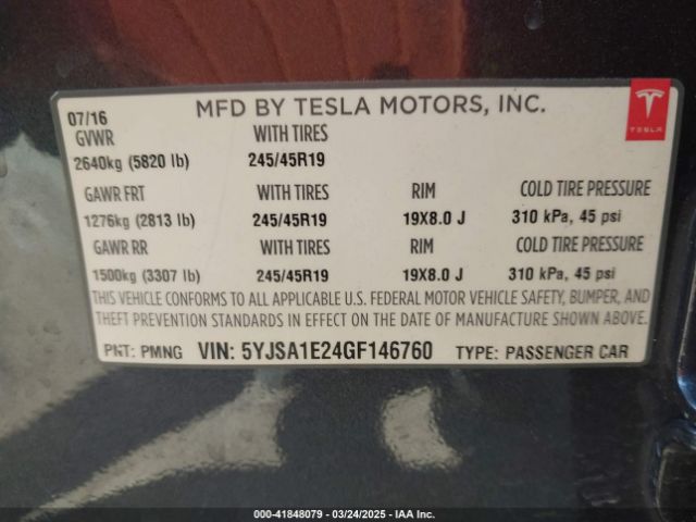 5YJSA1E24GF146760 Tesla Model S 60d/70d/75d/85d/90d