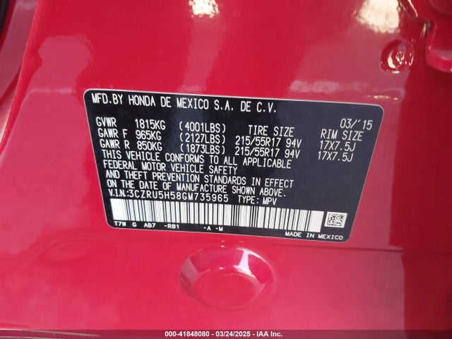 3CZRU5H58GM735965 Honda HR-V EX