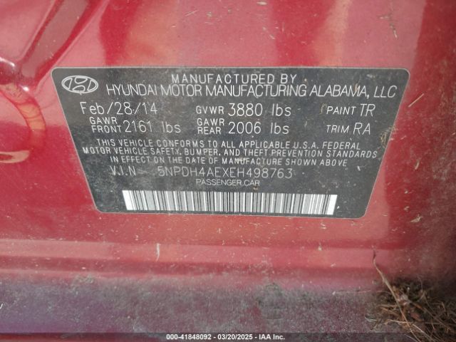 5NPDH4AEXEH498763 Hyundai ELANTRA SE