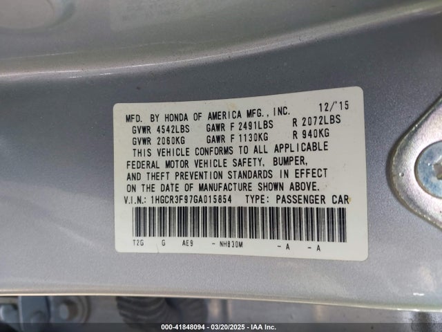 1HGCR3F97GA015854 Honda Accord Touring