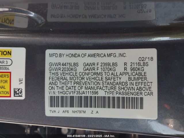 1HGCV1F35JA111596 Honda Accord Sport