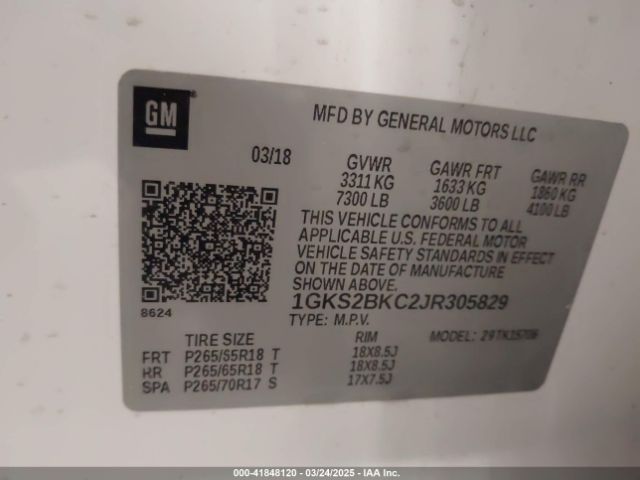 1GKS2BKC2JR305829 GMC YUKON SLT