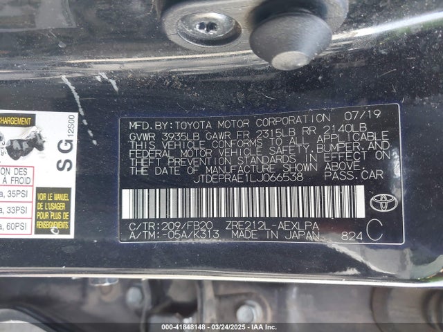 JTDEPRAE1LJ066538 Toyota COROLLA LE
