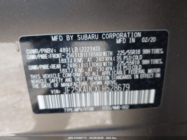 JF2SKAUCXLH528679 Subaru Forester Limited