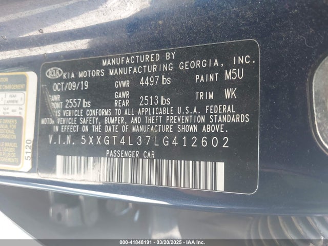 5XXGT4L37LG412602 KIA Optima Lx