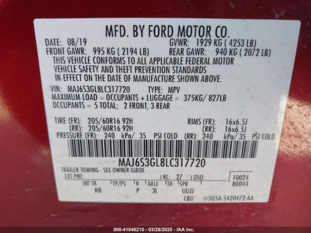 MAJ6S3GL8LC317720 Ford Ecosport Se