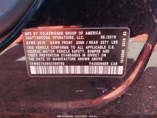 1VWBS7A36GC056762 Volkswagen Passat 1.8t Se