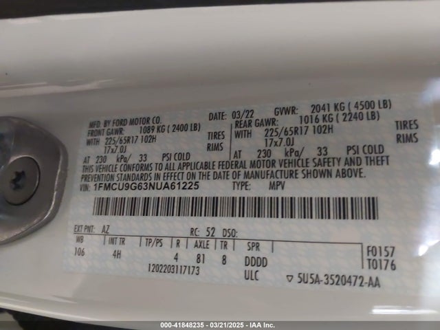 1FMCU9G63NUA61225 Ford ESCAPE SE