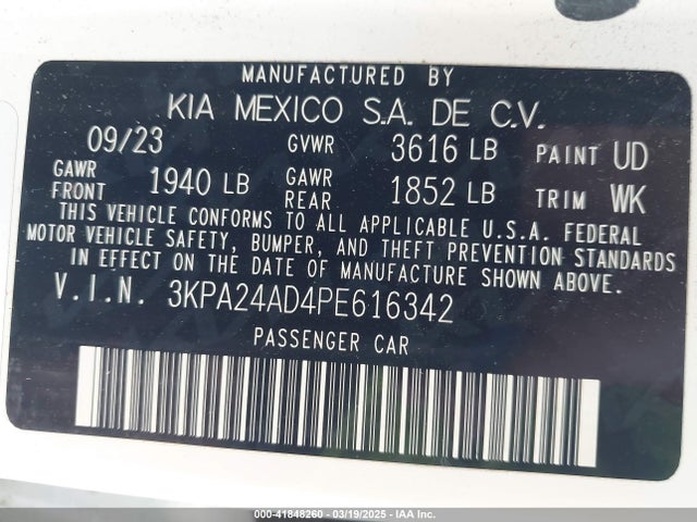 3KPA24AD4PE616342 KIA RIO LX