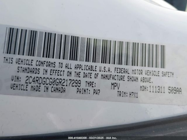 2C4RDGCG0GR217299 Dodge Grand Caravan Sxt