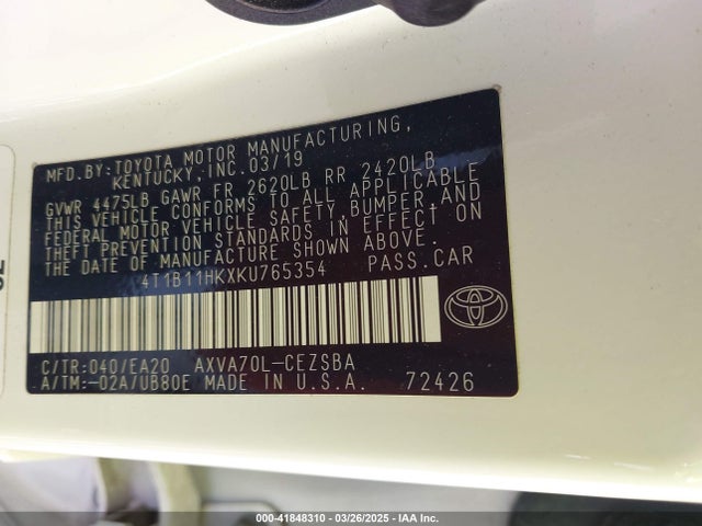 4T1B11HKXKU765354 Toyota CAMRY SE
