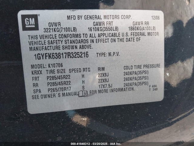 2007 CADILLAC ESCALADE 1GYFK63817R325216 Photo 8