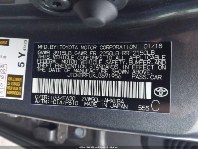 JTDKBRFUXJ3591956 Toyota Prius Two