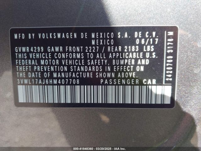 3VWL17AJ6HM407708 Volkswagen Jetta 1.8t Sel/1.8t Sel Premium