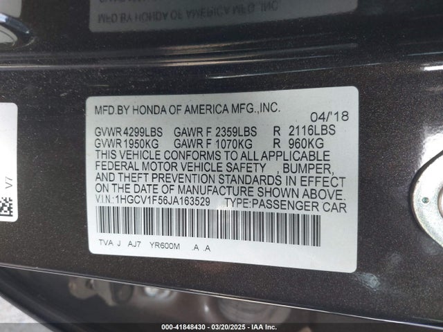 1HGCV1F56JA163529 Honda l15be