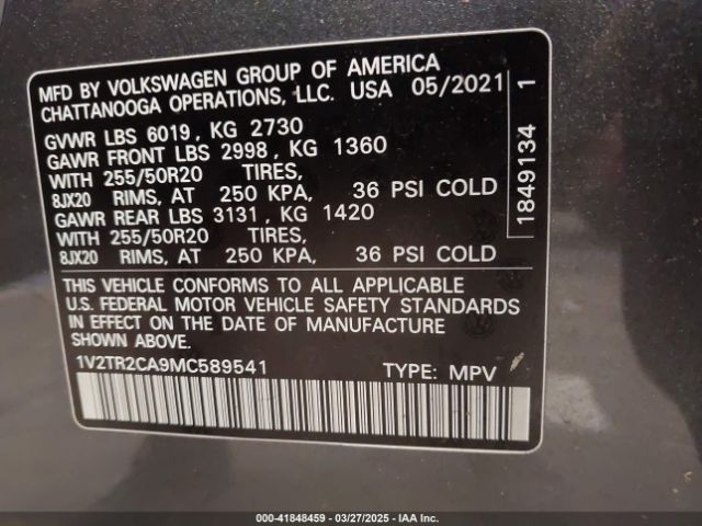 2021 VOLKSWAGEN ATLAS 1V2TR2CA9MC589541 Photo 8