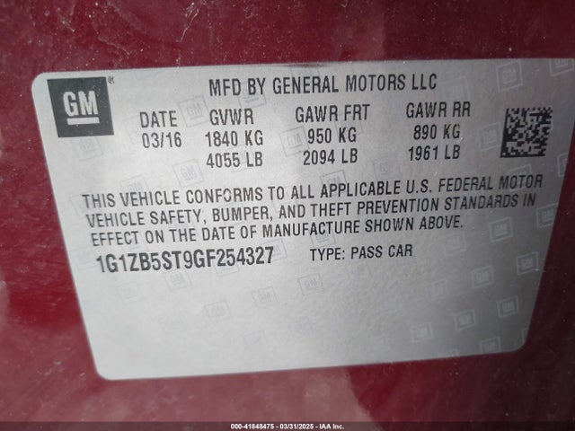 1G1ZB5ST9GF254327 Chevrolet MALIBU LS