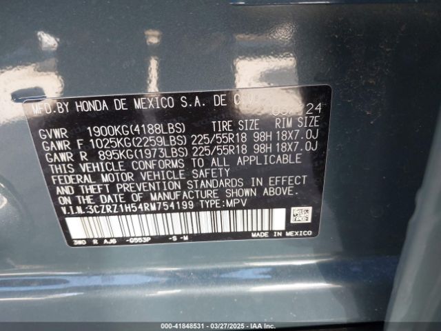 3CZRZ1H54RM754199 Honda Hr-v 2wd Sport/2wd Sport W/o Bsi