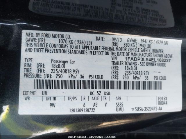 1FADP3L94EL168227 Ford FOCUS ST