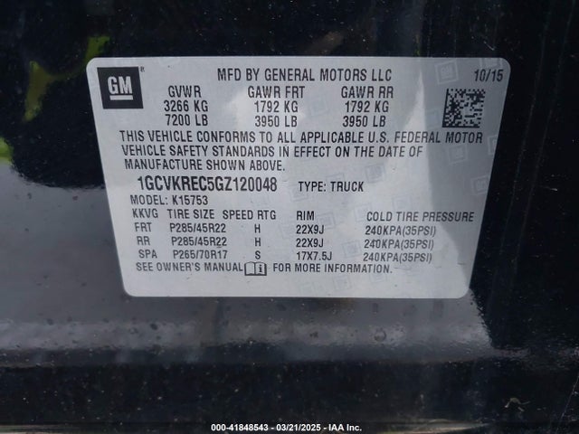 1GCVKREC5GZ120048 Chevrolet Silverado 1500 1lt