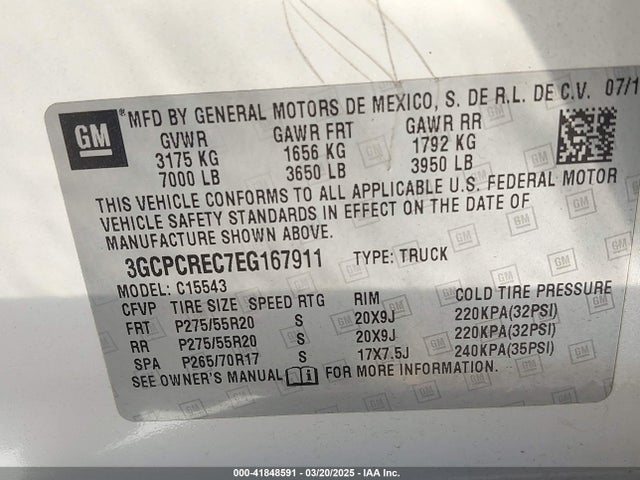 3GCPCREC7EG167911 Chevrolet Silverado 1500 1lt