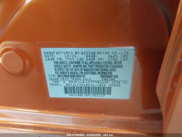 3N1CN8EV8ML925137 Nissan Versa Sv Xtronic Cvt