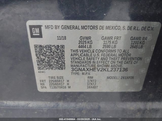 3GNAXHEV2KL237136 Chevrolet EQUINOX LS