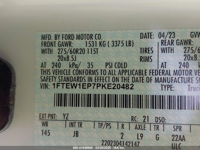 1FTEW1EP7PKE20482 Ford F-150 Xl