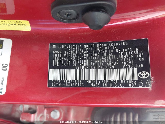 5YFBURHE2FP353629 Toyota Corolla Le Plus
