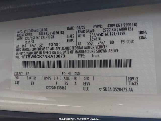 1FTBW9CK7NKA13073 Ford E-transit-350