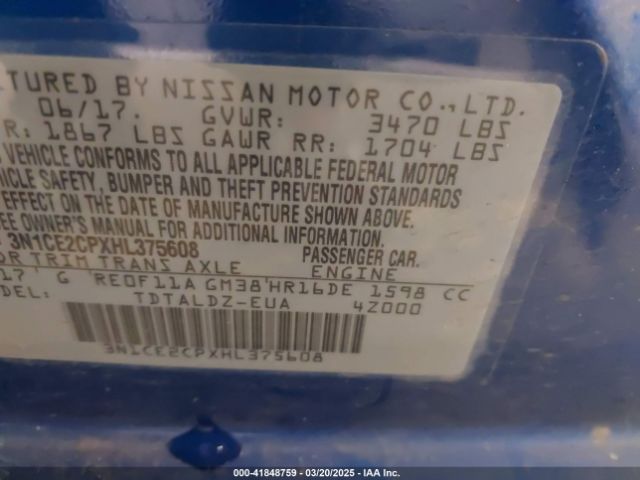 3N1CE2CPXHL375608 Nissan Versa Note Sv