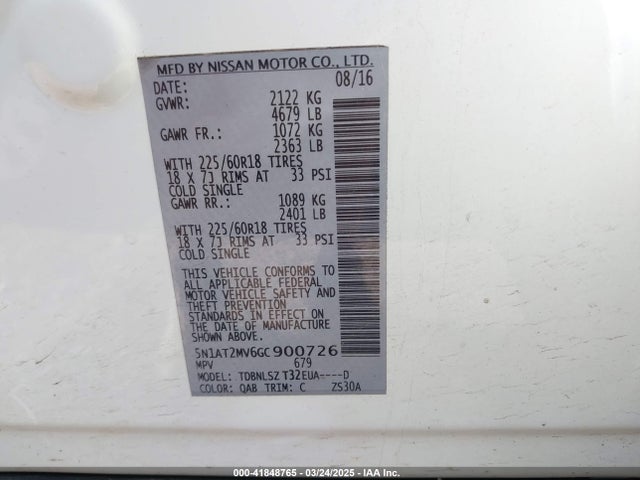 5N1AT2MV6GC900726 Nissan Rogue Sl