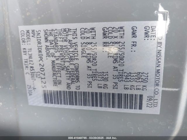 5N1DR3DK0PC207125 Nissan Pathfinder Platinum 4wd