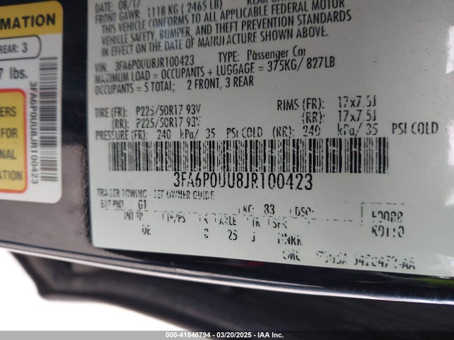 Ford Fusion Hybrid S 2018 3FA6P0UU8JR100423 Image 9