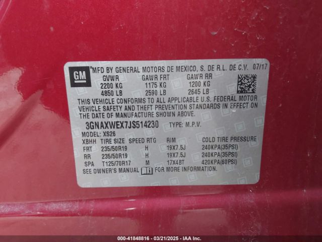 3GNAXWEX7JS514230 Chevrolet Equinox Premier