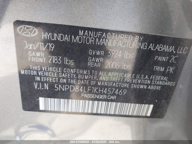 5NPD84LF1KH457469 Hyundai ELANTRA SEL